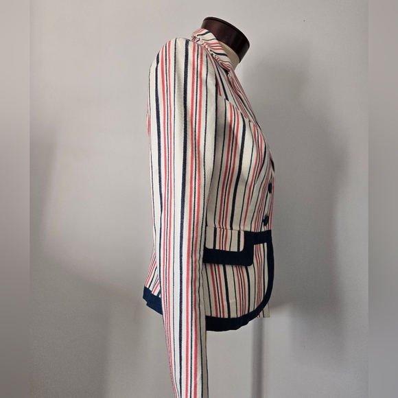 KATHERINE BARCLAY Striped Cotton Women's Blazer -White With Pink And Navy.  XS - Picture 6 of 15